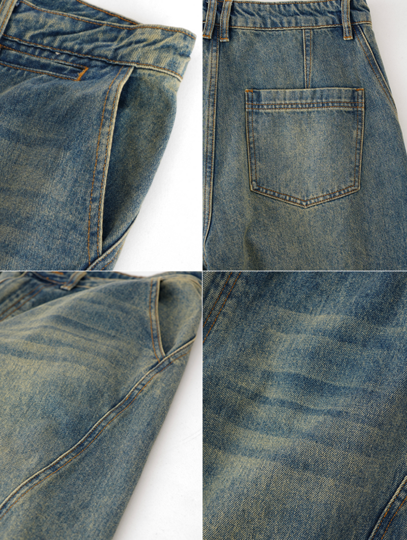 【13オンス】curve splicing denim pants   N4722