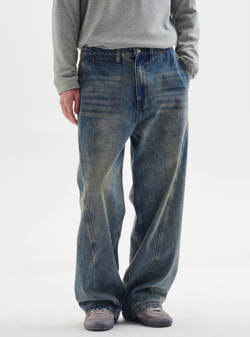 【13オンス】curve splicing denim pants   N4722