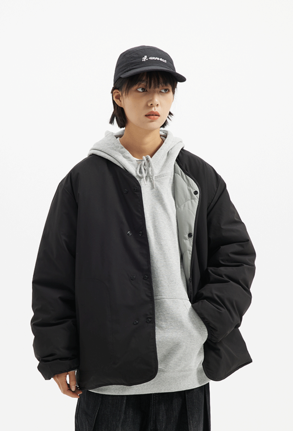 Reversible collarless quilted down jacket N4800