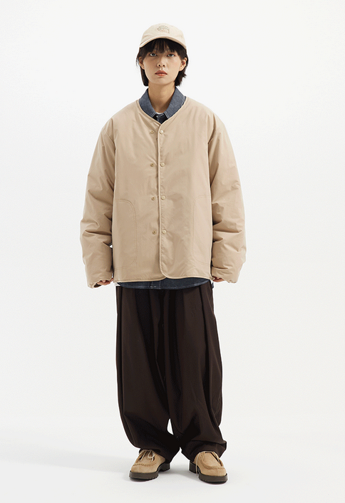 Reversible collarless quilted down jacket N4800