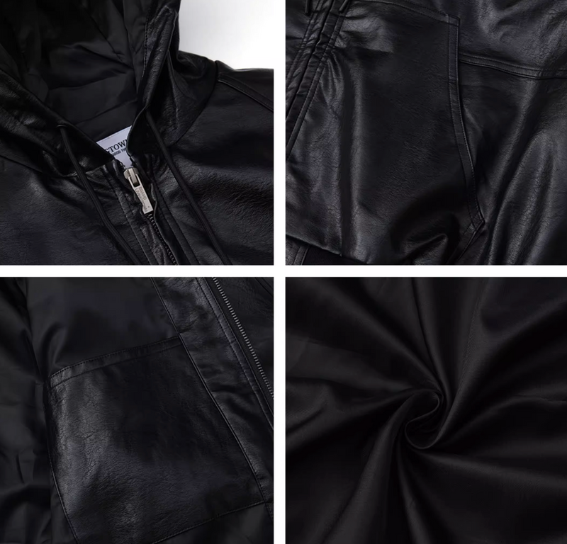 HOODED LEATHER BOMBER JACKET   N4956