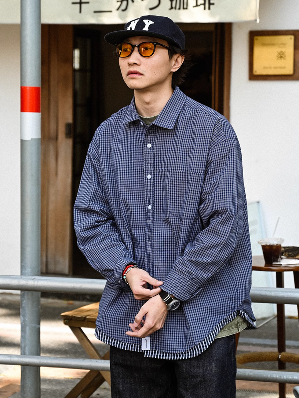 navy check shirt   N5104