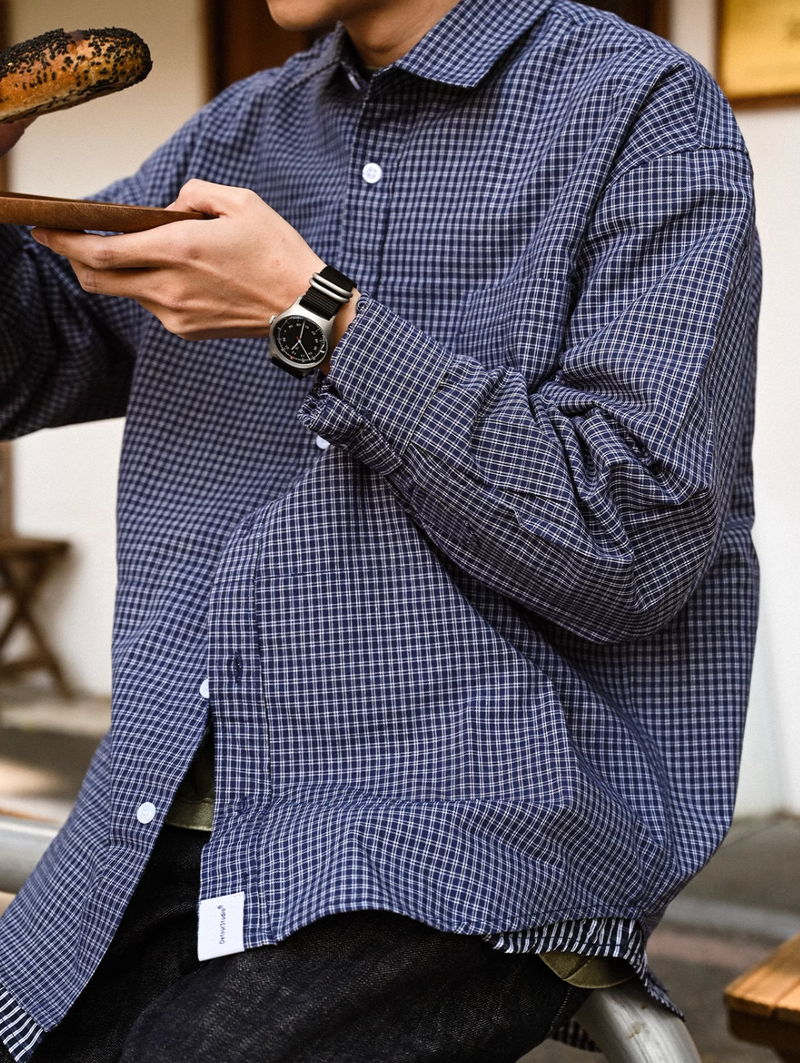 navy check shirt   N5104