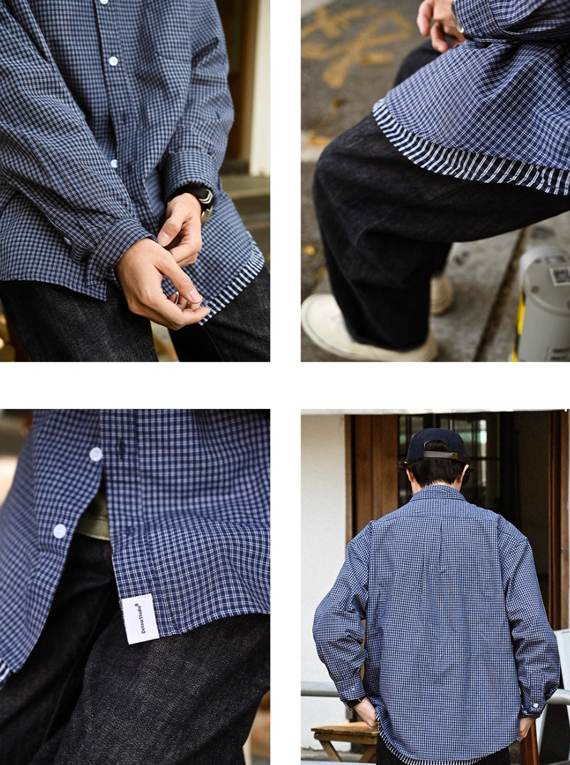 navy check shirt   N5104