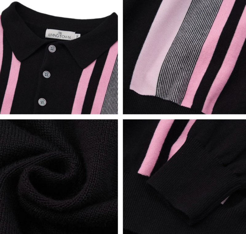 contrast pink striped polo shirt   N5127