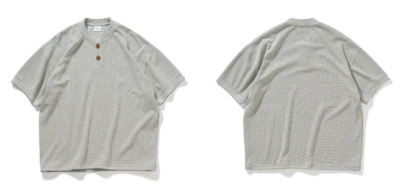 【300G】Henley collar waffle short sleeve T-shirt   N5133