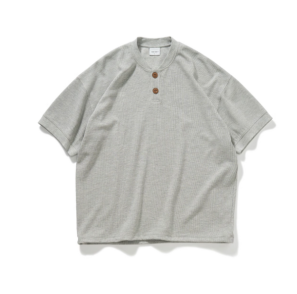 【300G】Henley collar waffle short sleeve T-shirt   N5133