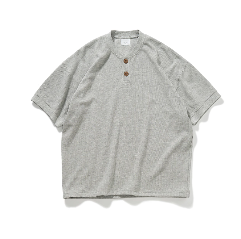 【300G】Henley collar waffle short sleeve T-shirt   N5133