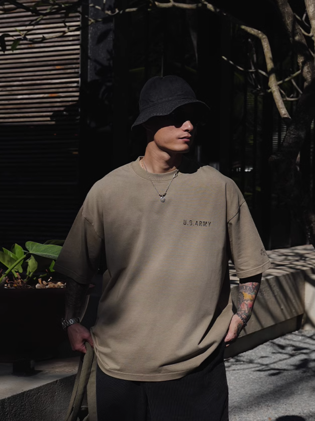 300G] WASH ARMY PRINT T-SHIRT N5214