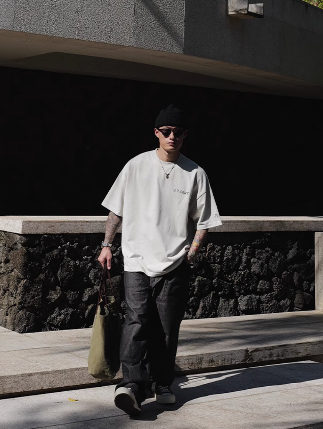 300G] WASH ARMY PRINT T-SHIRT N5214