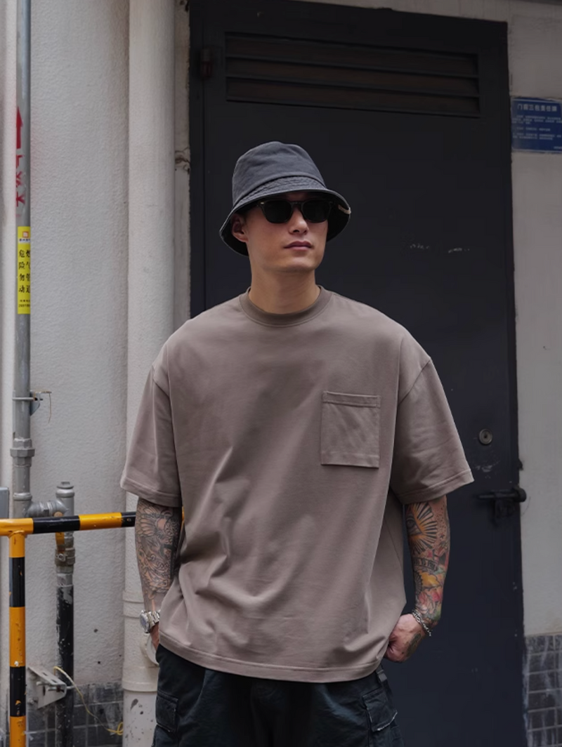 Pocket T-shirt Wide Short / ポケット Tシャツ 半袖 ワイド ショート丈 抗菌 N5335