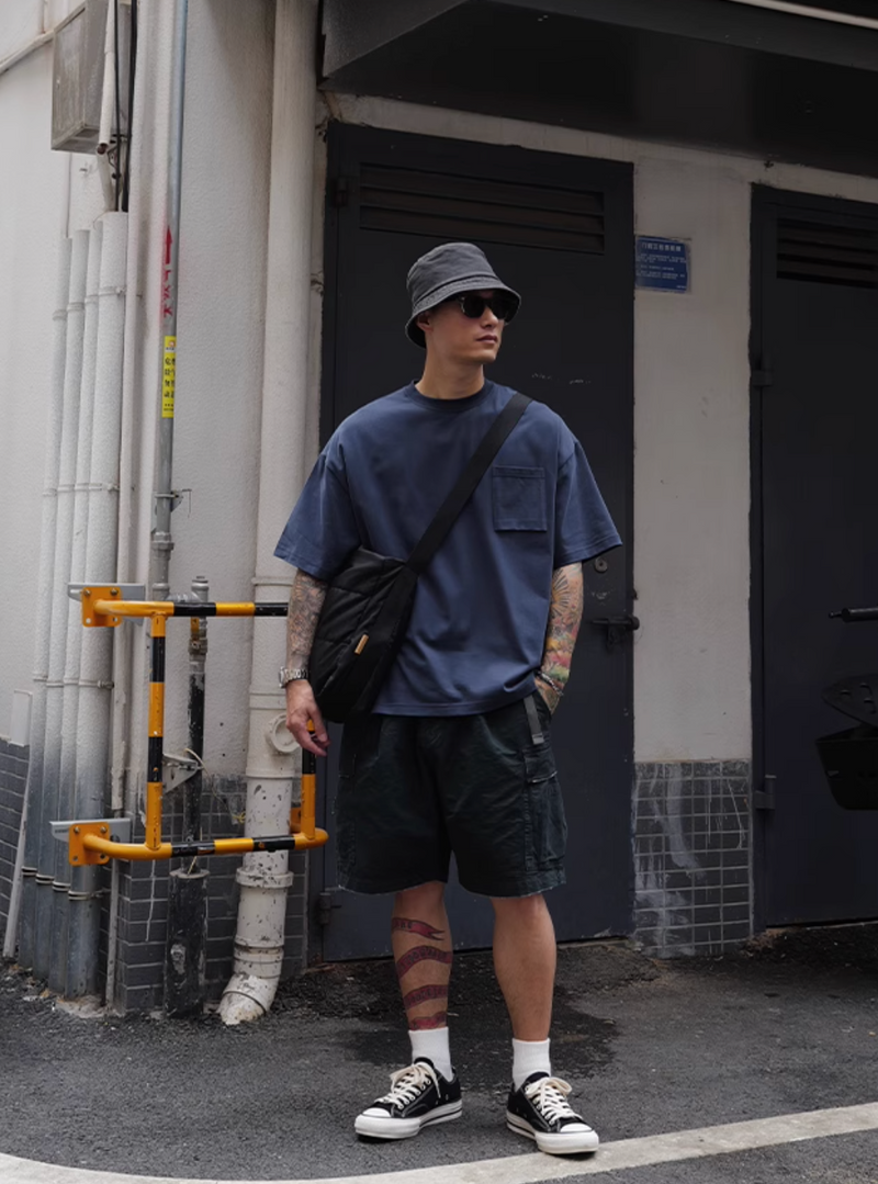 Pocket T-shirt Wide Short / ポケット Tシャツ 半袖 ワイド ショート丈 抗菌 N5335