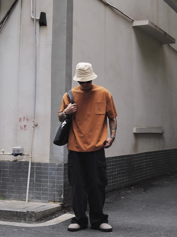 Pocket T-shirt Wide Short / ポケット Tシャツ 半袖 ワイド ショート丈 抗菌 N5335