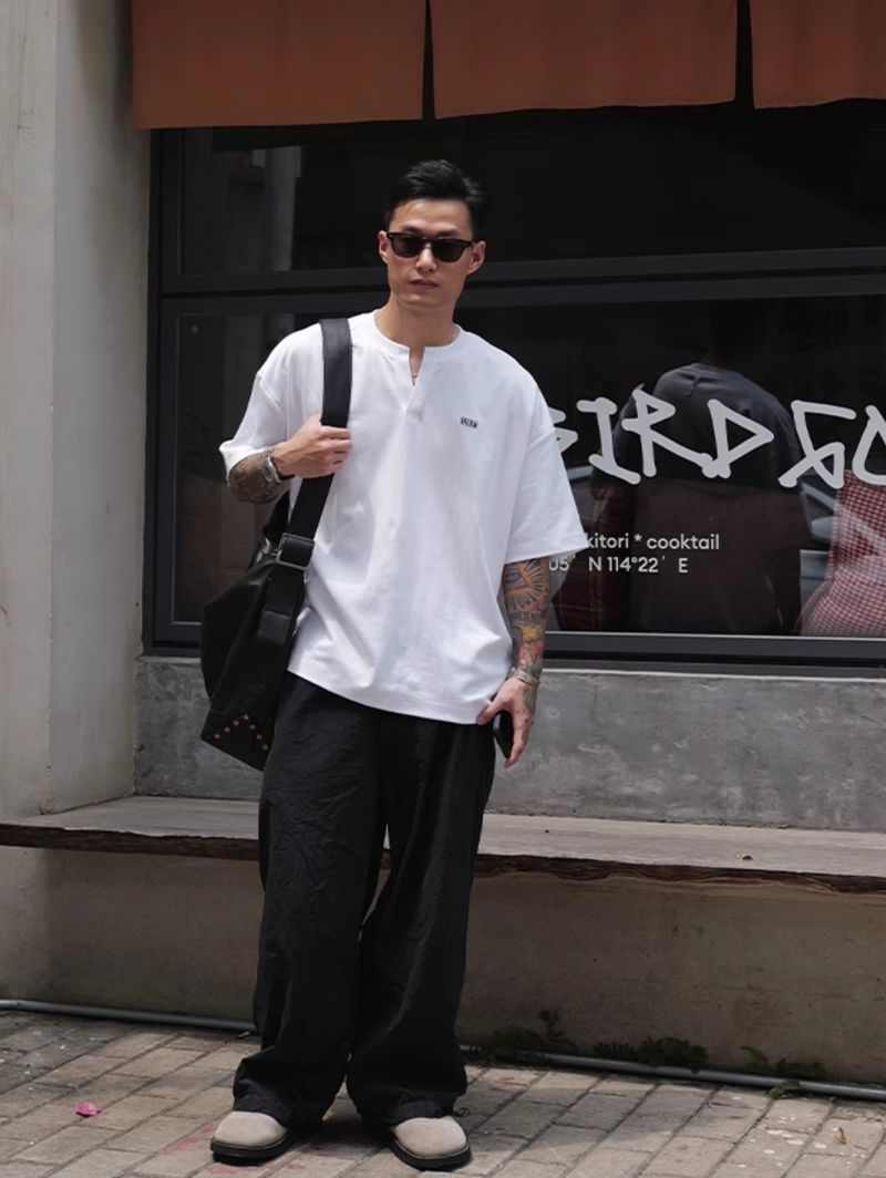 Henley Neck T-shirt Skipper / ヘンリーネック Tシャツ 半袖 スキッパー 夏 N5379