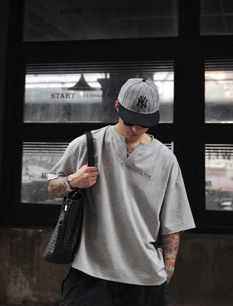 Henley Neck T-shirt Skipper / ヘンリーネック Tシャツ 半袖 スキッパー 夏 N5379