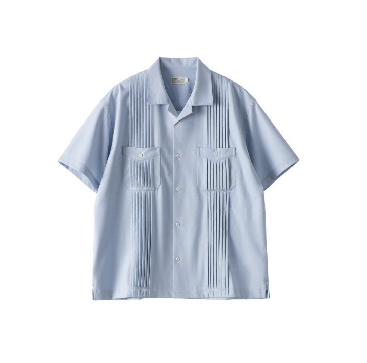accordion pleat open collar shirt   N5357