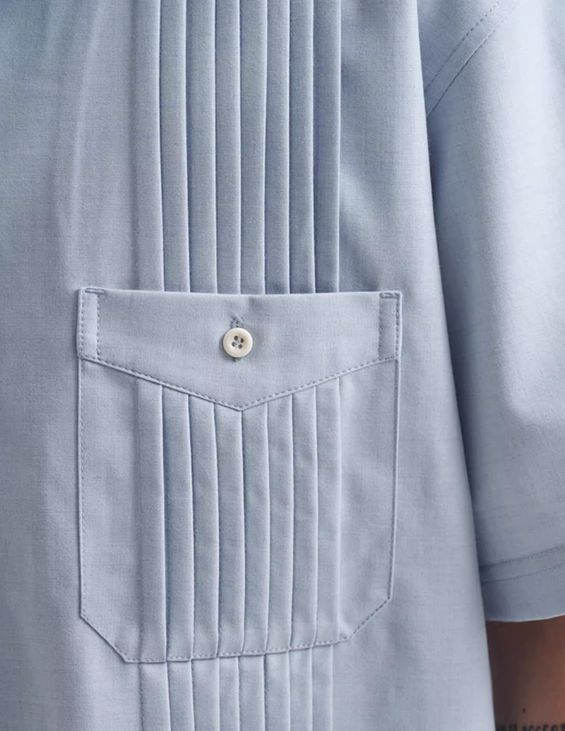 accordion pleat open collar shirt   N5357