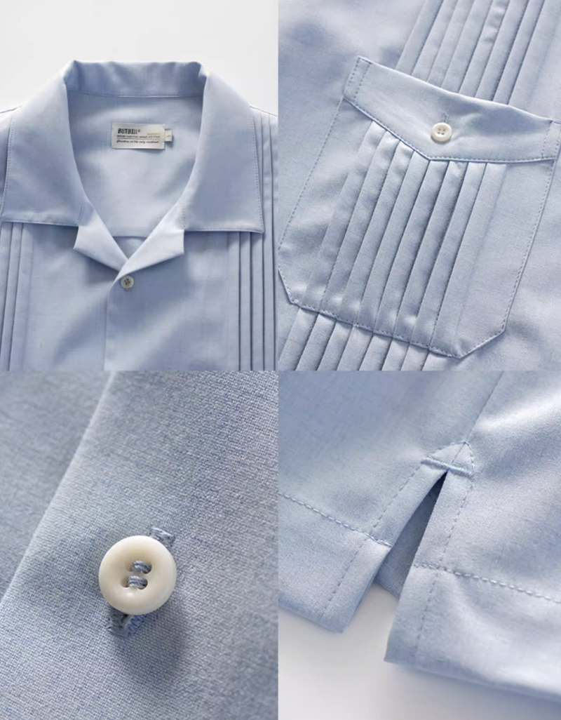 accordion pleat open collar shirt   N5357