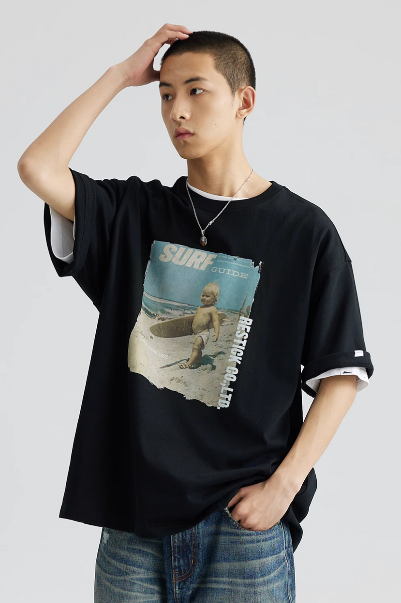 Surf Boy Print T-shirt Vintage / サーフ少年 プリント Tシャツ 半袖 ヴィンテージ N5336