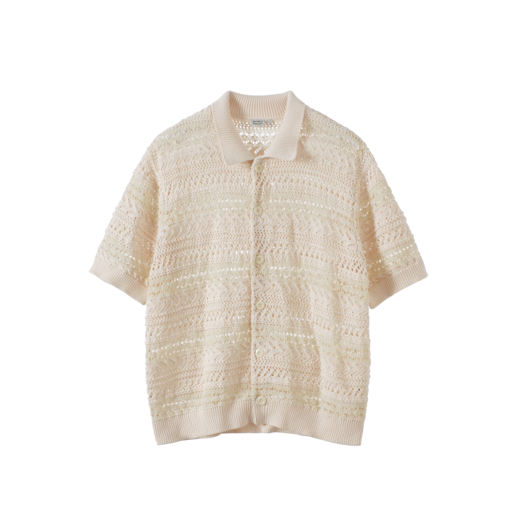 Sheer Knit Shirt Polo Collar / シアーニット シャツ 半袖 ポロ襟 透かし編み N5367