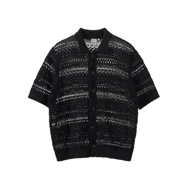 Sheer Knit Shirt Polo Collar / シアーニット シャツ 半袖 ポロ襟 透かし編み N5367