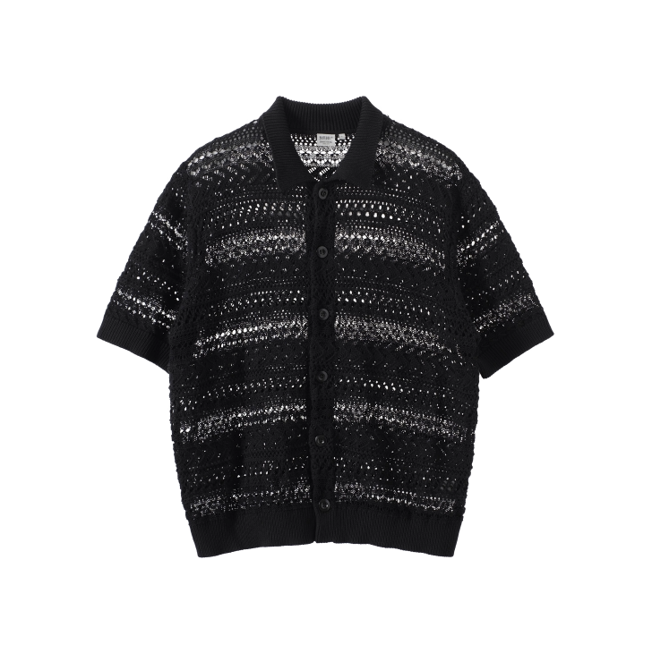 Sheer Knit Shirt Polo Collar / シアーニット シャツ 半袖 ポロ襟 透かし編み N5367