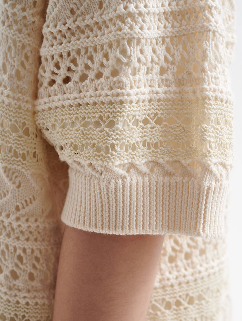 Sheer Knit Shirt Polo Collar / シアーニット シャツ 半袖 ポロ襟 透かし編み N5367