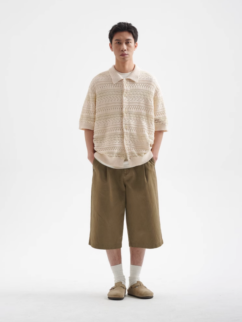 Sheer Knit Shirt Polo Collar / シアーニット シャツ 半袖 ポロ襟 透かし編み N5367