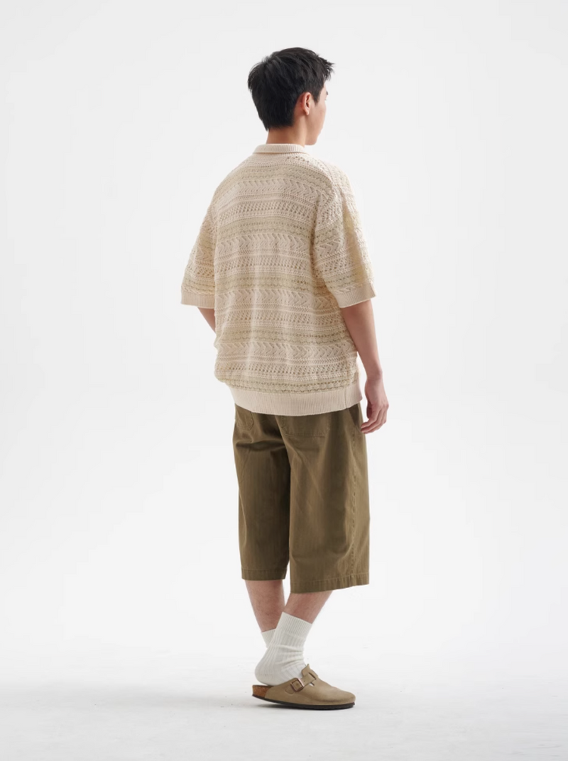 Sheer Knit Shirt Polo Collar / シアーニット シャツ 半袖 ポロ襟 透かし編み N5367