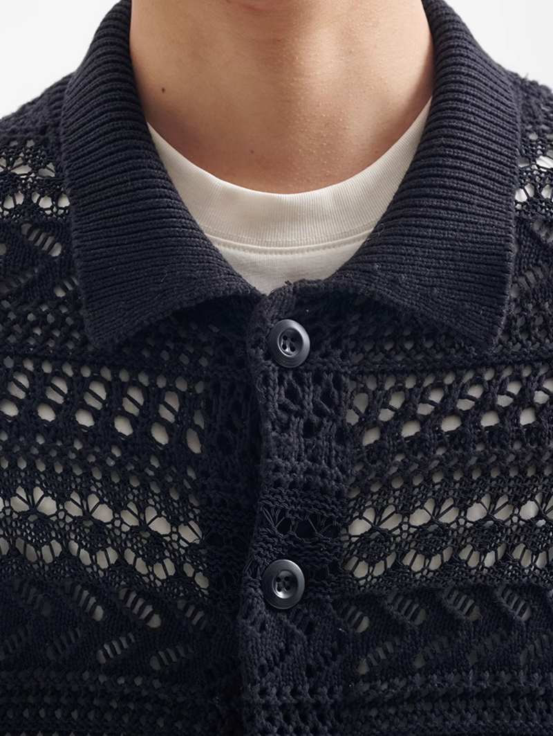 Sheer Knit Shirt Polo Collar / シアーニット シャツ 半袖 ポロ襟 透かし編み N5367