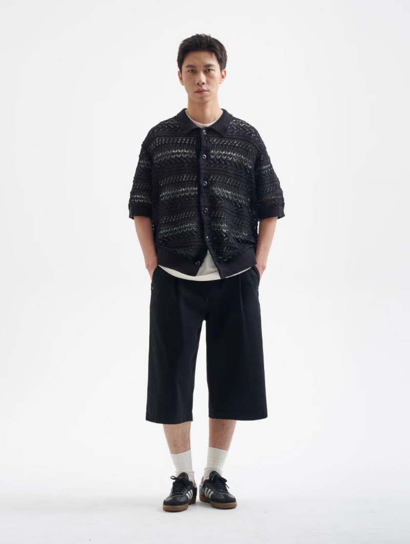 Sheer Knit Shirt Polo Collar / シアーニット シャツ 半袖 ポロ襟 透かし編み N5367