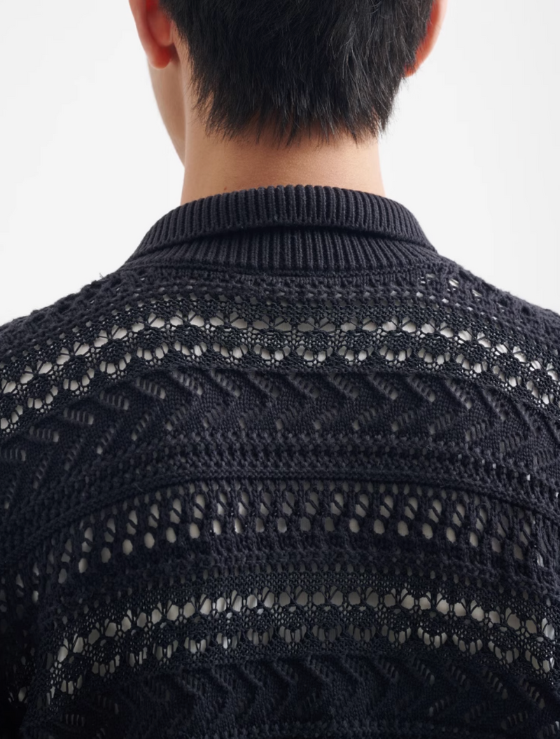 Sheer Knit Shirt Polo Collar / シアーニット シャツ 半袖 ポロ襟 透かし編み N5367