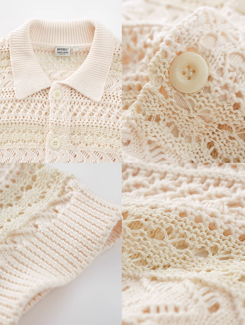 Sheer Knit Shirt Polo Collar / シアーニット シャツ 半袖 ポロ襟 透かし編み N5367