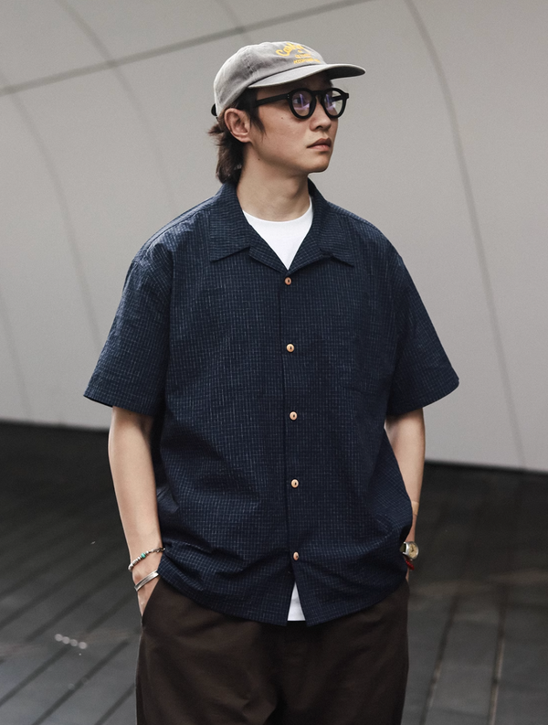 Paint Line Check Open Collar Shirt N5388