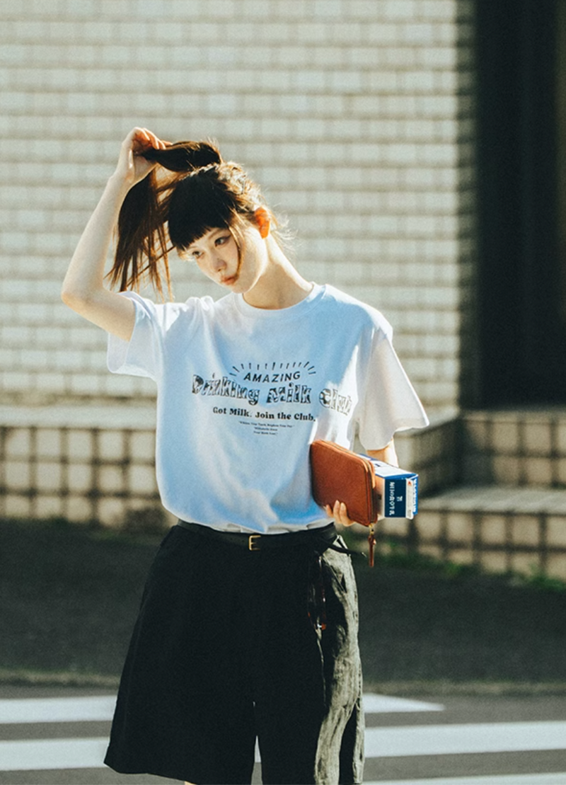 Milk Box Print T-Shirt / 【ひんやり冷感/快適素材】ミルクボックス プリント Tシャツ  N5397