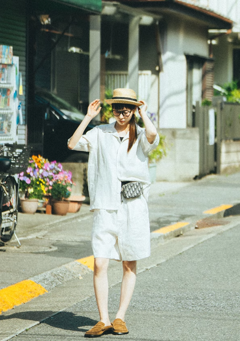 Linen Shirt / 100%リネン半袖シャツ オールドマネー 夏 快適 天然素材 上質 N5395