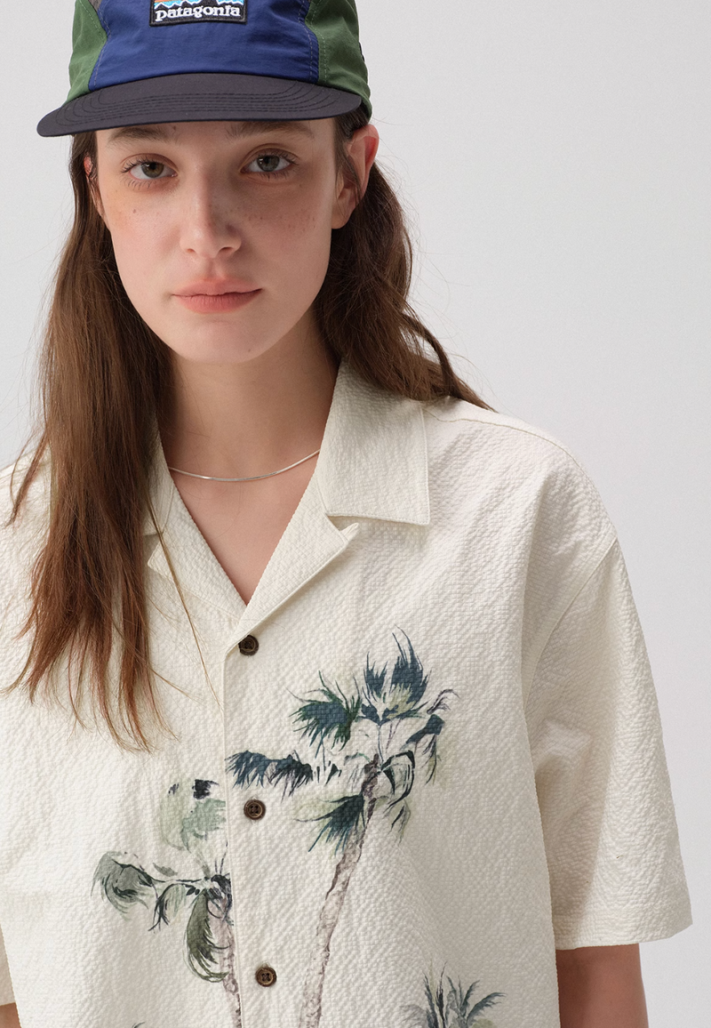 Motel Print Hawaiian Shirt Seersucker | モーテルイラスト アロハ シアサッカー リゾート レトロ  N5399