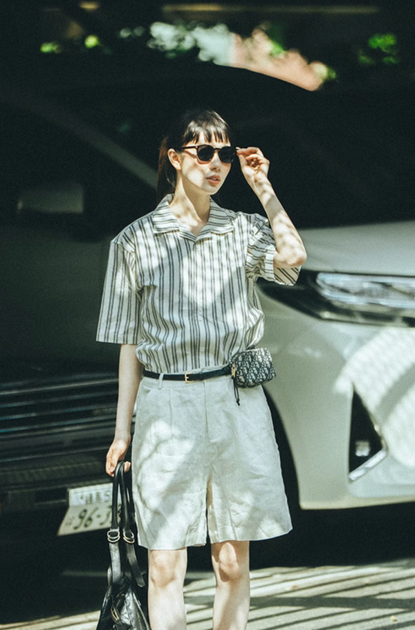 リネンブレンド ストライプシャツ / Linen cotton striped shirt   N5402