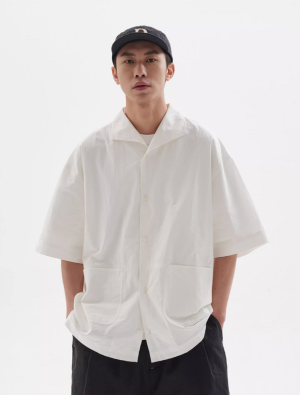 U字パッチポケット開襟シャツ メンズ レディース 綿100% 半袖｜U-shaped Patch Pocket Open Collar SHIRT N5419