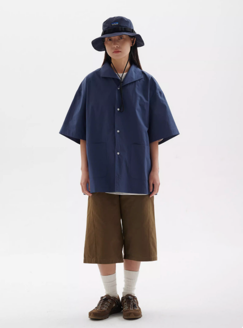 U字パッチポケット開襟シャツ メンズ レディース 綿100% 半袖｜U-shaped Patch Pocket Open Collar SHIRT N5419