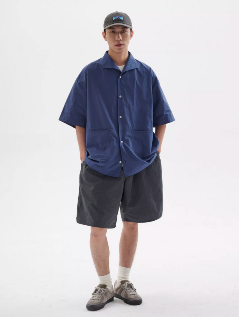 U字パッチポケット開襟シャツ メンズ レディース 綿100% 半袖｜U-shaped Patch Pocket Open Collar SHIRT N5419