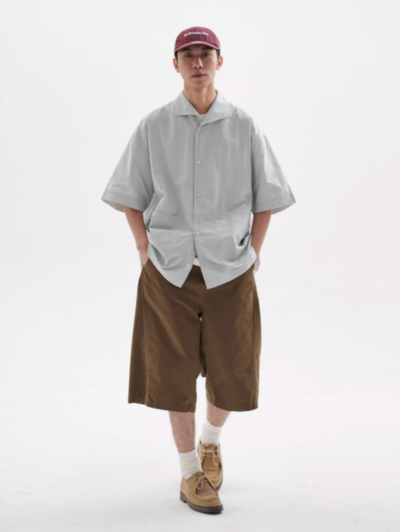 U字パッチポケット開襟シャツ メンズ レディース 綿100% 半袖｜U-shaped Patch Pocket Open Collar SHIRT N5419