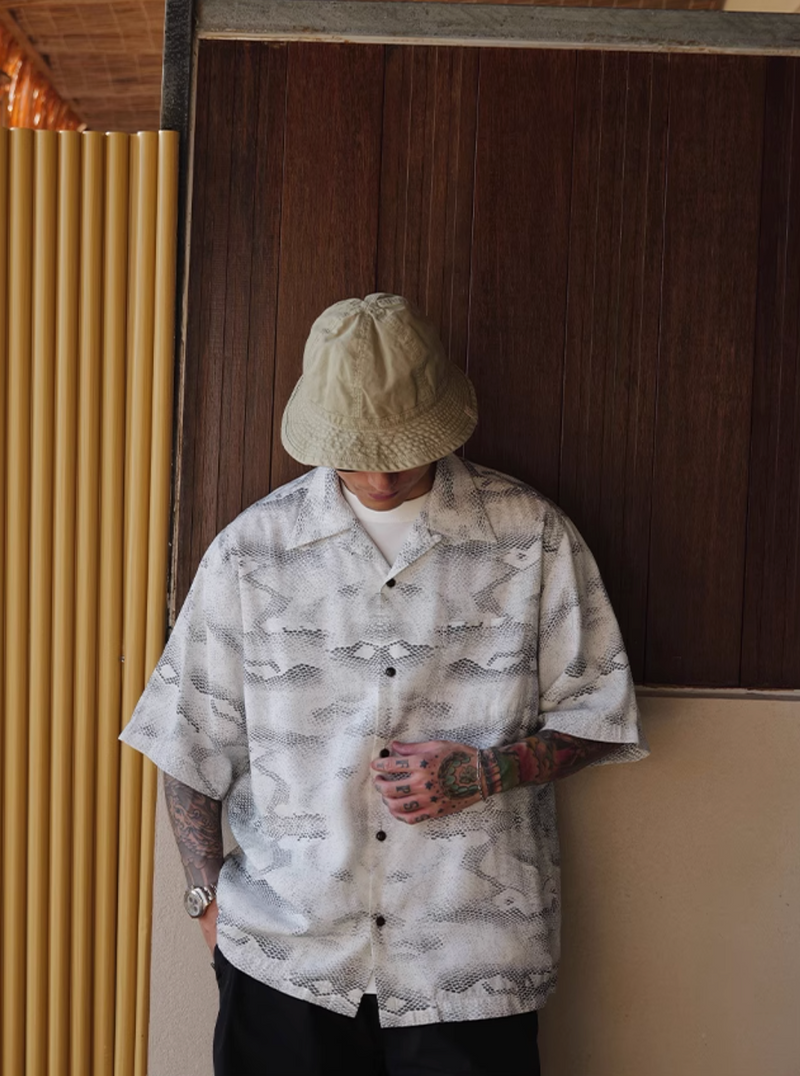 オープンカラー 蛇柄シャツ モダール混紡素材 / Snake Print Shirt N5423