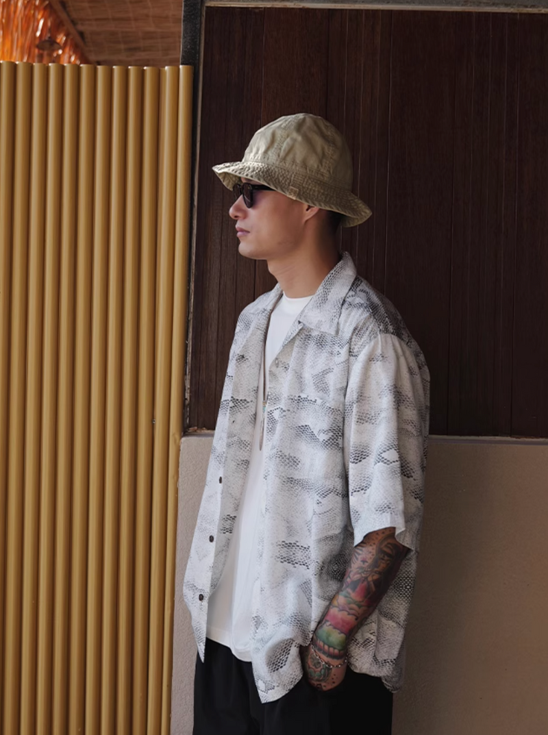 オープンカラー 蛇柄シャツ モダール混紡素材 / Snake Print Shirt N5423