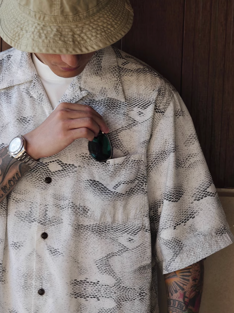 オープンカラー 蛇柄シャツ モダール混紡素材 / Snake Print Shirt N5423