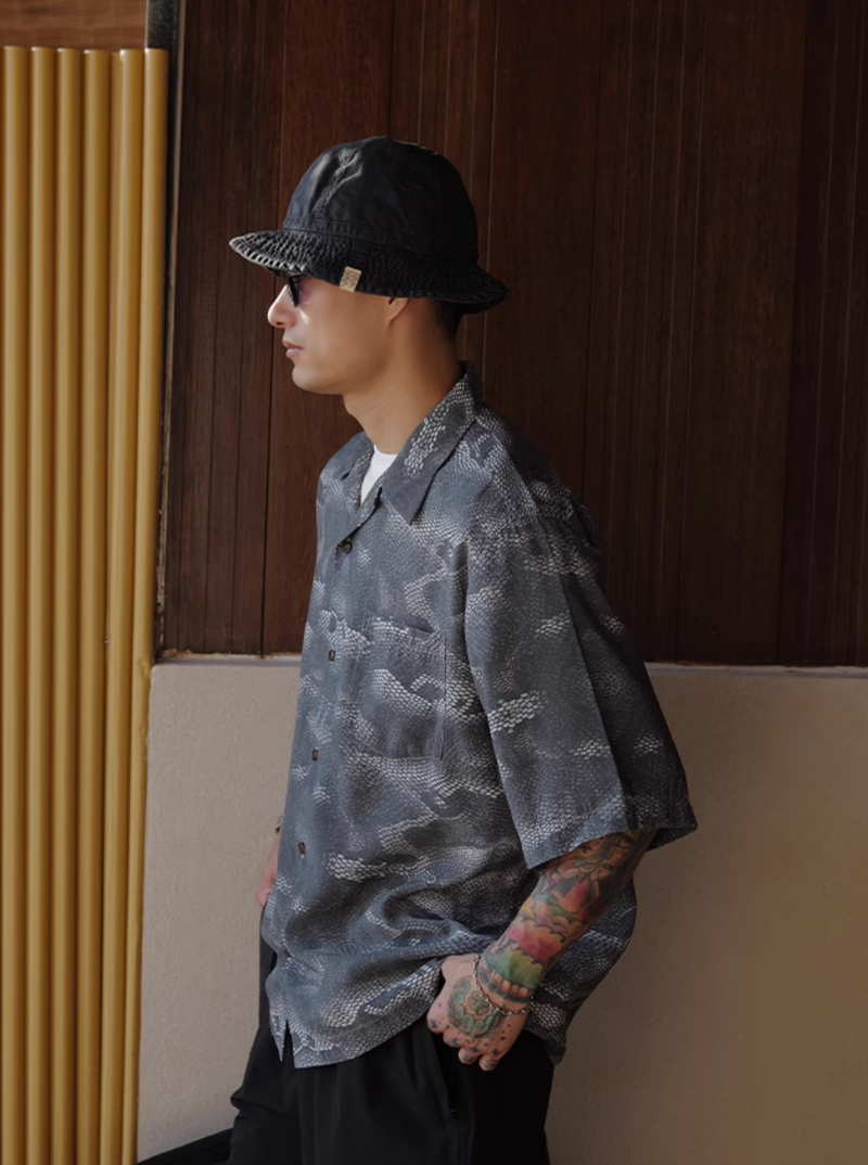 オープンカラー 蛇柄シャツ モダール混紡素材 / Snake Print Shirt N5423