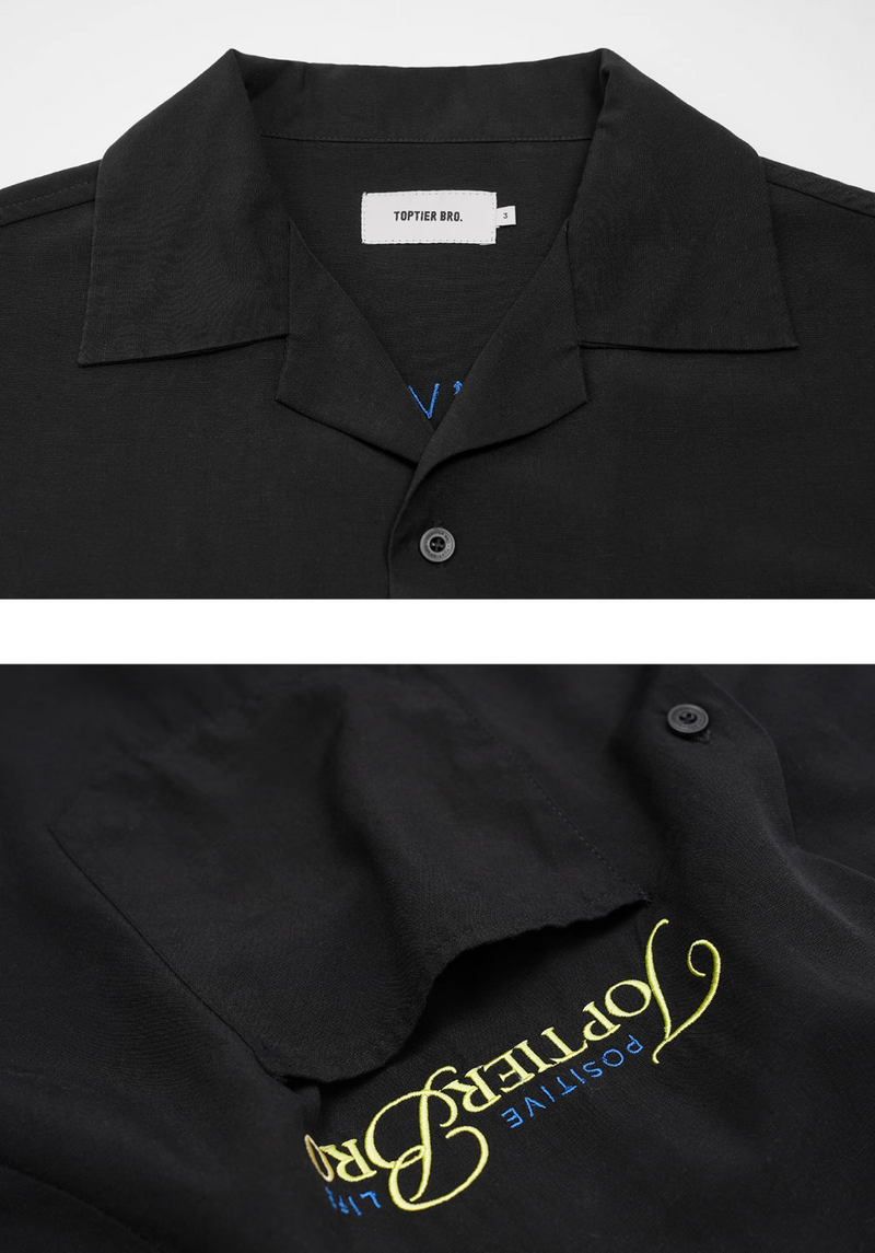 バック刺繍オープンカラーシャツ ライオセル95% / Back Embroidered Shirt N5514