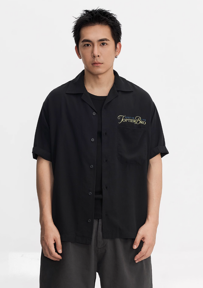 バック刺繍オープンカラーシャツ ライオセル95% / Back Embroidered Shirt N5514