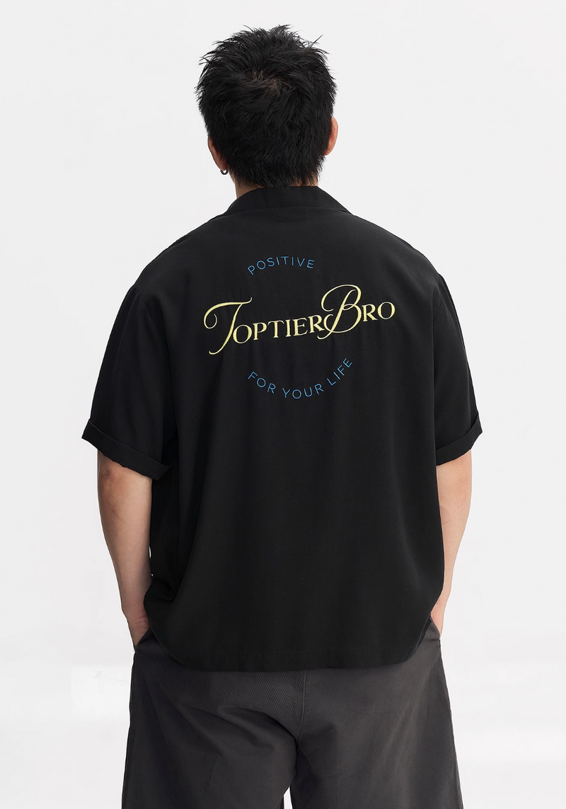 バック刺繍オープンカラーシャツ ライオセル95% / Back Embroidered Shirt N5514