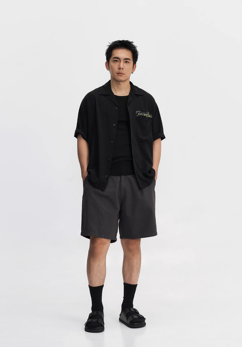 バック刺繍オープンカラーシャツ ライオセル95% / Back Embroidered Shirt N5514